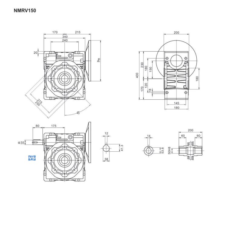 Dimensions of gear box图纸3-9