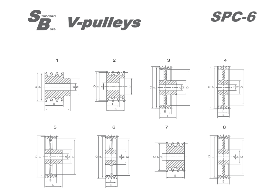 SPC-6 Stock Bore V-pulleys 产品图纸