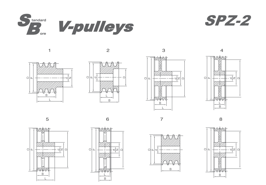SPZ-2 Stock Bore V-pulleys 产品图纸