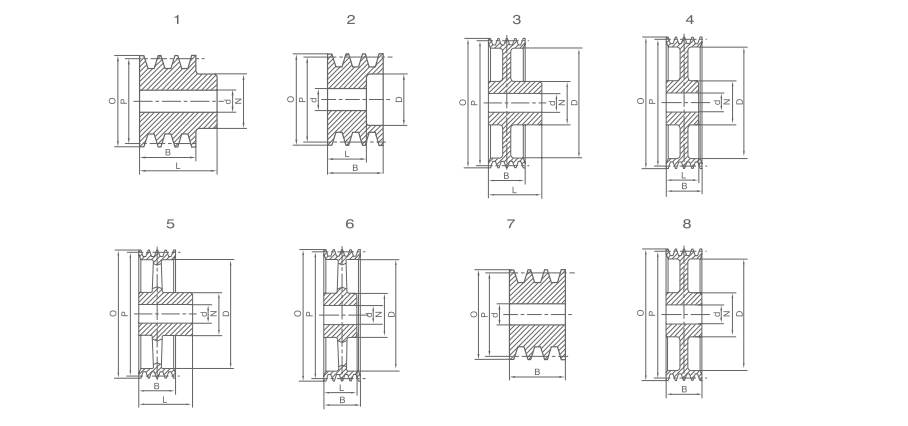 SPB-2 Stock Bore V-pulleys 产品图纸